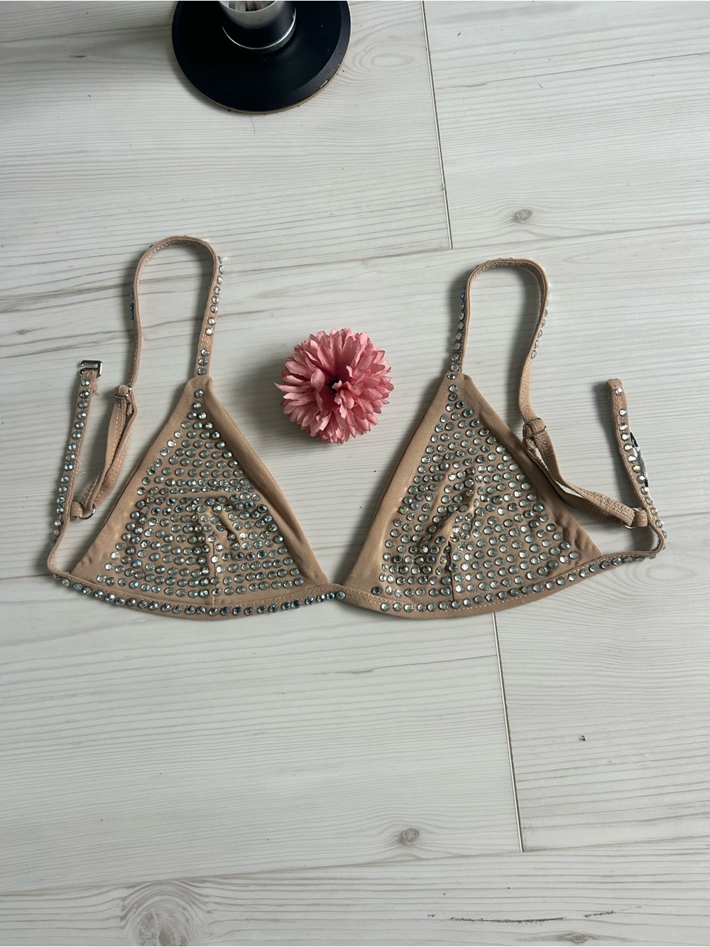 Nude Rhinestone Triangle Bikini Top - Small - Picture 2 of 6